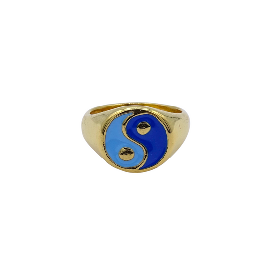 Ring chunky yin yang blauw (goud)